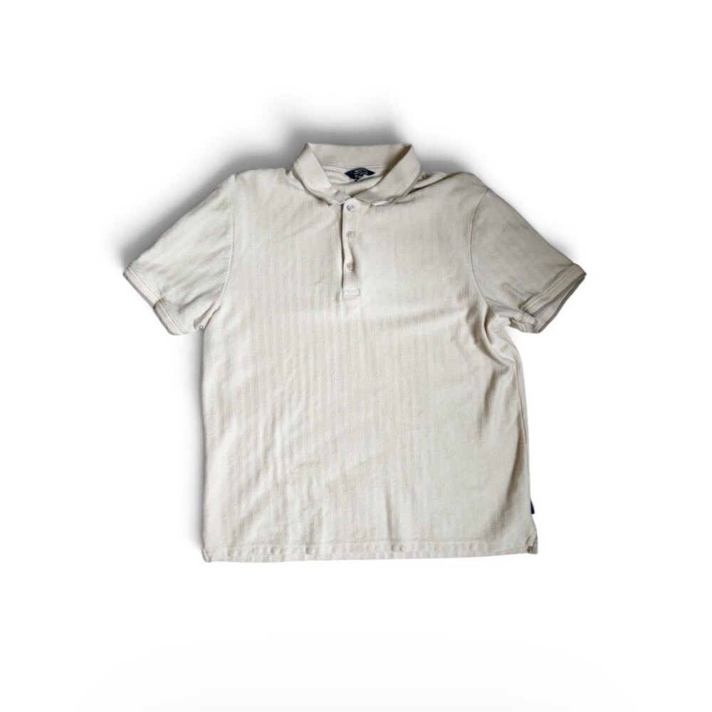 Ben Sherman Men's Large Ribbed Polo Shirt Tan Beige Tipped Short Sleeve L